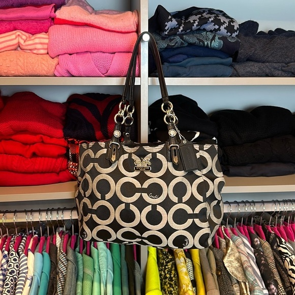 Coach black and gray monogram shoulder bag - Picture 1 of 9